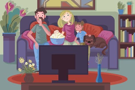 Discover thousands of free-copyright vectors on Freepik Watching Tv Illustration, Family Watching Tv, Relaxing At Home, New Apps, Watching A Movie, Kids Watch, Happy Parents, Google Tv, Family Cartoon