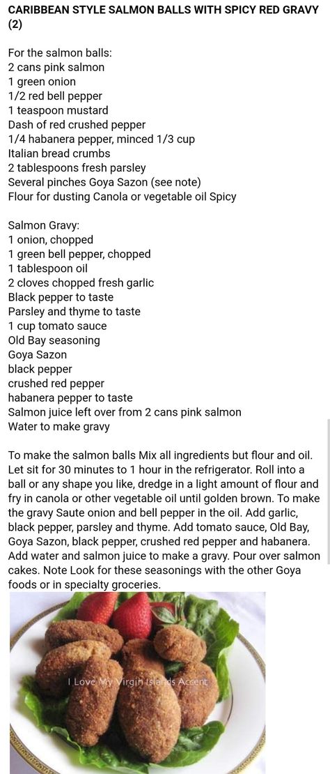 Salmon Ball, Salmon Balls, Red Gravy, Spicy Salmon, Caribbean Style, Island Food, Italian Bread, Crushed Red Pepper, Green Bell Peppers