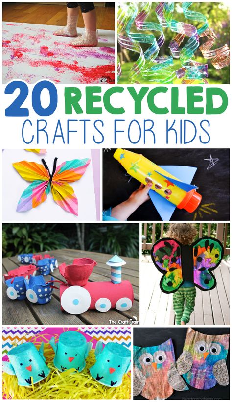 20 Kids Crafts From Recycled Materials Trash Crafts For Kids, Trash To Treasure For Kids, Trash Projects, Recycled Crafts Kids Preschool, Recycled Crafts For Kids, Recycling Projects For Kids, April Ideas, Recycling Activities, Kids Holidays