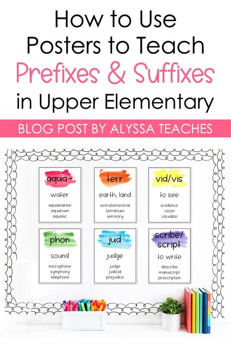 Word analysis strategies are so important to teach but can be really time-consuming to lesson plan! Alyssa Teaches is sharing tips for using prefix and suffix posters to teach students about these important word parts. Click through to see how using prefixes and suffixes posters can help your students improve their vocabularies in the upper elementary grades! Prefixes And Suffixes, Upper Elementary Classroom, English Language Arts, Upper Elementary, Elementary Classroom, Lesson Plan, Language Arts, English Language, Grammar