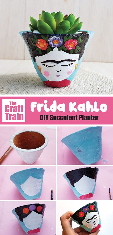 Frida Kahlo Garden Ideas, How To Paint Frida Kahlo, Frida Kahlo Gift Ideas, Frida Kahlo Crafts, Frida Kahlo Decor Ideas, Frida Kahlo Decor, Diy Succulent Planter, Diy Gifts Cheap, Frida Art