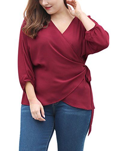 Agnes Orinda Women Plus Size Batwing Sleeves Self Tie Wrap Top 2X Red >>> To view further for this item, visit the image link.Note:It is affiliate link to Amazon. Wrap Top Plus Size, Chiffon Wrap Top, Blouses V Neck, Tie Wrap Top, Casual Blouse Shirts, Batwing Sleeve Top, Chiffon Wrap, Tie Wrap, Neck Wrap