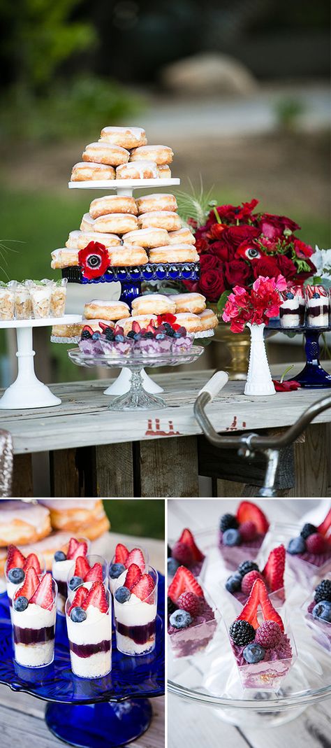 Clambake Wedding, Tiny Desserts, Wedding Reception Desserts, Red White And Blue Wedding, Red White Blue Wedding, Americana Wedding, July 4th Wedding, Blue Wedding Ideas, White And Blue Wedding