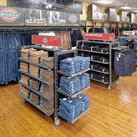 Williamson-Dickie Mfg. Co. at Whistle Workwear | OPTO Small Shop Interior, Front Desk Design, Workwear Store, Multibrand Store, Fashion Store Design, Clothing Store Displays, Cloth Shop, Retail Store Interior Design, Clothing Store Interior