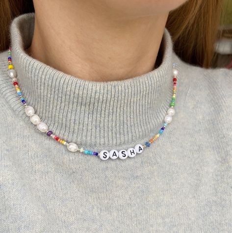 Beaded Name Necklace, Letter Name Necklace, Name Choker, Custom Necklaces, Necklace Y2k, Y2k Necklace, Necklace Quotes, Custom Name Necklace, Letter Beads