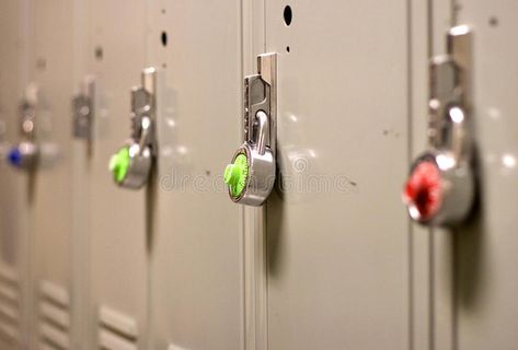 Padlock Security on a School Locker. A colorful row of combination locks on lock #Sponsored , #Affiliate, #ad, #School, #Padlock, #locks, #Locker School Locker, School Lockers, Combination Locks, Branding Design Inspiration, Visual Diary, Lockers, Stock Images Free, Door Handles, Photo Image