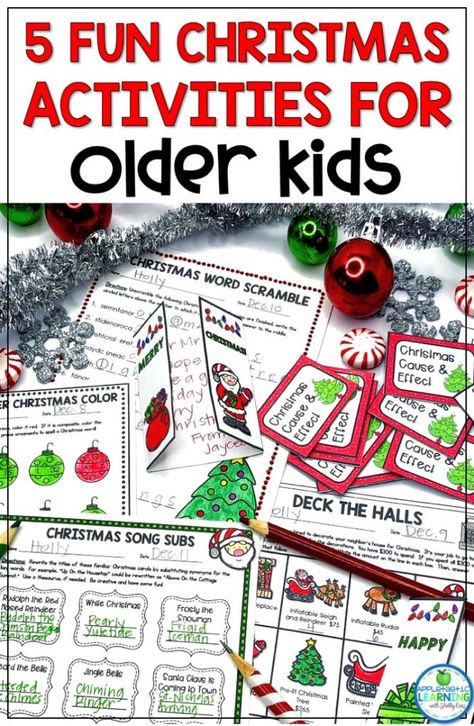 #Christmas Fun in the Classroom is easy with these low prep activities for upper elementary students. Keep your students engaged in learning this Christmas season with 5 Fun Christmas Activities for Kids. Perfect for third grade, fourth grade and fifth grade students. These math, reading and writing activities will add some holiday fun to your classroom. #thirdgrade #fourthgrade #fifthgrade #Chrismtasmath #elementarymath #Christmasintheclassroom #Christmasreading #Christmaswriting #PBL Christmas 5th Grade Activities, Winter Holiday Worksheets 5th Grade, Christmas Cooking In The Classroom, Fifth Grade Christmas Activities, Christmas Activities For Elementary Students, Christmas Activities For The Classroom, Grade 5 Christmas Crafts, Christmas Activities For High School Students, Christmas Activities For 4th Grade