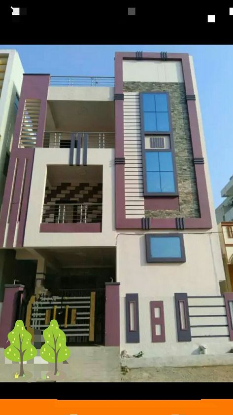 Nice North face front elevation design North Face House Elevation, North Facing House Elevation G+1, Single Floor House Design, Narrow House Designs, Front Wall Design, House With Balcony, House Outer Design, Small House Elevation, Small House Front Design