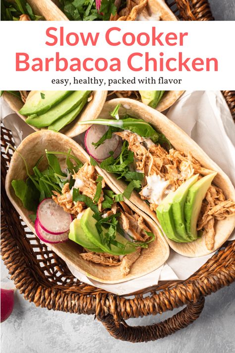 Barbacoa Chicken, Chicken Barbacoa, Authentic Mexican Chicken, Beef Barbacoa Slow Cooker, Amazing Slow Cooker Recipes, Spicy Chicken Tacos, Slow Cooker Barbacoa, Slow Cooker Chicken Thighs, Slow Cooker Chicken Tacos