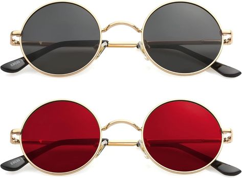 Amazon.com: Kursan Small Round Polarized Sunglasses for Women Men Hippie Retro Circle Red Yellow Glasses - 45MM (Two-pack (Gold/Red + Gold/Purple Mirrored)) : Clothing, Shoes & Jewelry Lennon Glasses, John Lennon Glasses, Hippie Glasses, Yellow Glasses, Circle Glasses, Purple Mirror, Red Sunglasses, Sunglasses For Women, Polarized Sunglasses