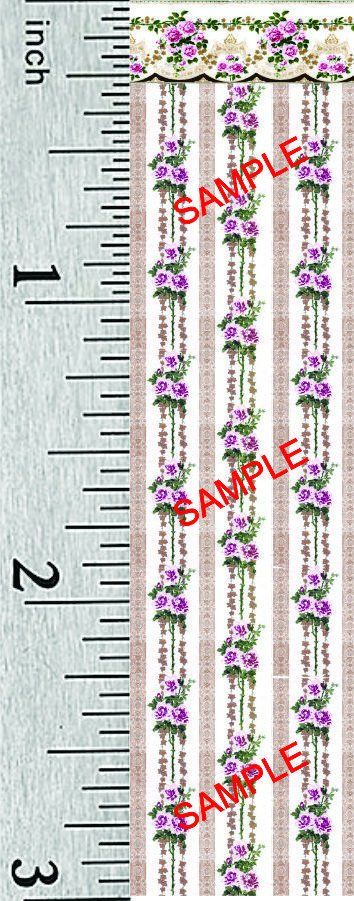 Quarter Scale, Half Scale and 1:44 Scale Miniature Floral Dollhouse Wallpaper (9B) by MiniMinutia on Etsy Pink And Purple Roses, Dollhouse Wallpaper, Miniature Dollhouse, Beige Background, Purple Roses, Collectible Dolls, Dollhouse Miniatures, Doll House, Print On Demand