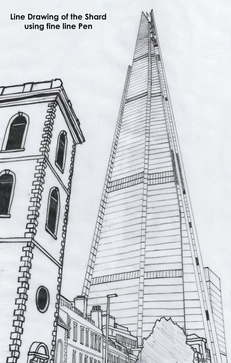 The Shard Drawing, Waves Sketch, London Sketch, Architectural Sketches, Studio Workshop, The Shard, Line Drawings, Architecture Sketch, Beautiful Buildings