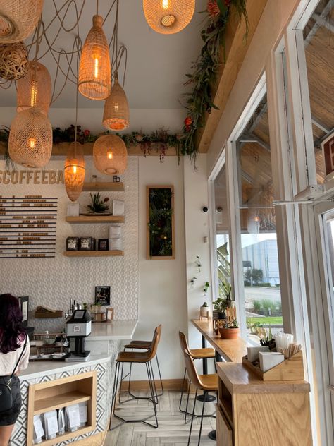 Light And Airy Coffee Shop, Small Tea Shop Interior Design, Bohemian Coffee Bar, Coffee Shop And Boutique, Owning A Coffee Shop Aesthetic, California Coffee Shop, Latin Coffee Shop, Small Town Coffee Shop Aesthetic, Cottage Core Coffee Shop