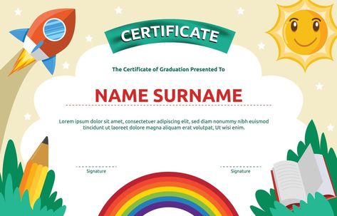 Kindergarten Graduation Certificate, Graduation Certificate Template, Graduation Certificate, Graduation Presents, Kindergarten Graduation, Certificate Templates, Vector Art, Pie Chart, Kindergarten