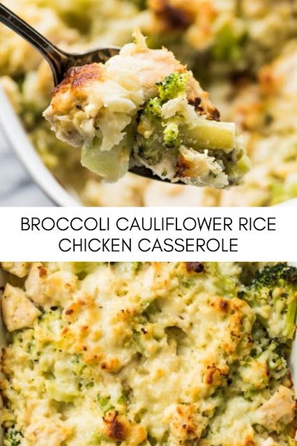 Cheesy Broccoli Cauliflower Rice, Cauliflower Rice Chicken Casserole, Rice Chicken Casserole, Cheesy Broccoli Cauliflower, Broccoli Cauliflower Rice, Broccoli Cauliflower Casserole, Cauliflower Rice Casserole, Chicken Casserole Recipe, Chicken Broccoli Rice