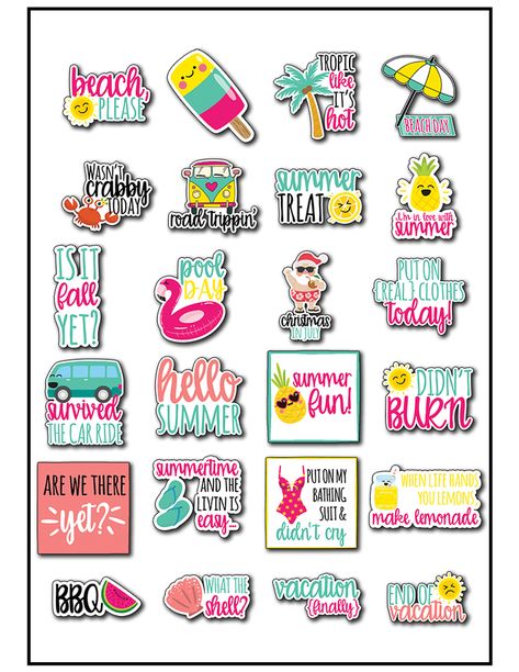 Free Summer Planner Stickers. Beach, please, download these adorable and colorful planner stickers to get your planner summer ready. Who needs a bikini when you've got cute stickers? #planneraddict #summer #plannerlove Summer Stickers, Diy Stencils, Colorful Planner, Summer Planner, To Do Planner, Franklin Covey, Planner Setup, Free Printable Planner Stickers, Free Planner Stickers