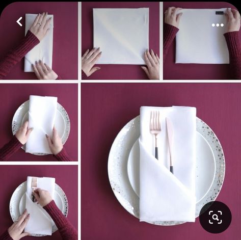 Napkin Folding Ideas Christmas, Christmas Napkin Folding Ideas, Napkin Origami, Diy Napkin Folding, Christmas Tree Napkin Fold, Napkin Folding Tutorial, Napkin Folding Ideas, Christmas Napkin Folding, Easy Napkin Folding