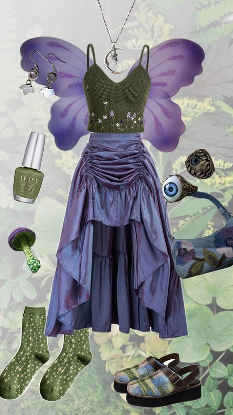 purple and green fairy outfit #fairycore #fairy #oufit #style #purpleandgreen Purple Fairy Outfit, Green Fairy Outfit, Fairycore Outfit, Purple Fairy, Purple Outfit, Fairy Outfit, Fairycore Fairy, Green Fairy, Purple Outfits