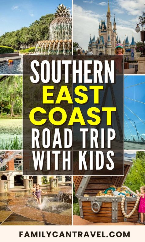 There are few regions in the United states more family-friendly than the Southern East Coast. With incredible destinations such as Orlando, Savannah, Charleston and Wilmington, there are so many reasons to take a Southern East Coast road trip with your kids. In this article, we share how we did a kid-friendly Southern East Coast road trip, with planning tips, where to stay and our 10-day road trip itinerary. Read them on our blog! East Coast Roadtrip, East Coast Road Trip With Kids, Us Family Vacations, East Coast Vacation, Southern Family, Beach Road Trip, Usa Roadtrip, Family Vacation Spots, East Coast Road Trip