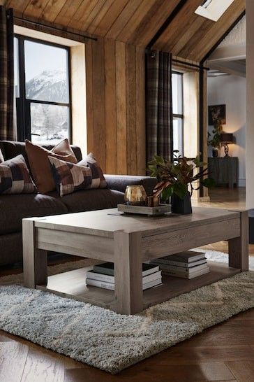 Grey Wood Furniture, Wood Furniture Living Room, Large Coffee Table, Integrated Handles, Grey Furniture, Oak Coffee Table, Large Coffee Tables, Large Coffee, Contract Furniture