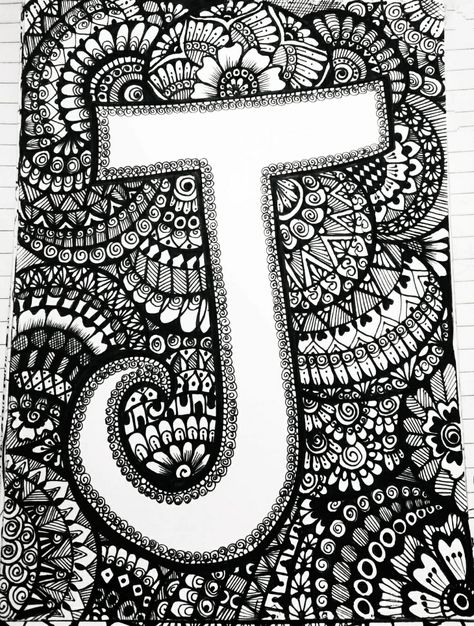 Letter J in Mandala art Mandala Letters, Letter J Design, Doodle Mandala, Doodle Art Letters, Free Printable Letters, Adult Coloring Book Pages, Farmhouse Garden, Doodle Lettering, Printable Letters