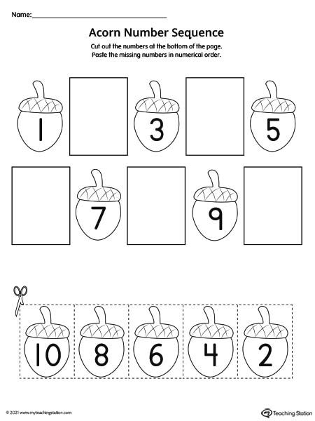 Acorn Pictures, Kindergarten Numbers, Letter Recognition Activities, Numbers Worksheets, Counting To 20, Numbers Printable, Alphabet Kindergarten, Cut And Paste Worksheets, Numbers Kindergarten