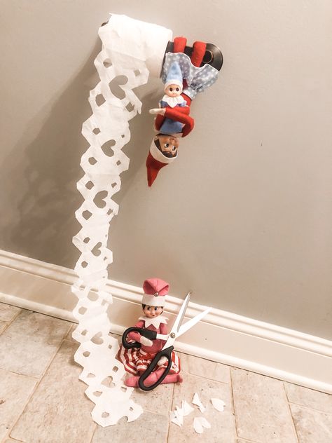 Making Snowflakes, Elf Shenanigans, Elf On The Shelf Idea, Awesome Elf On The Shelf Ideas, Elf Activities, Puns Jokes, Elf Ideas, Paper Snowflakes, Toilet Paper Roll