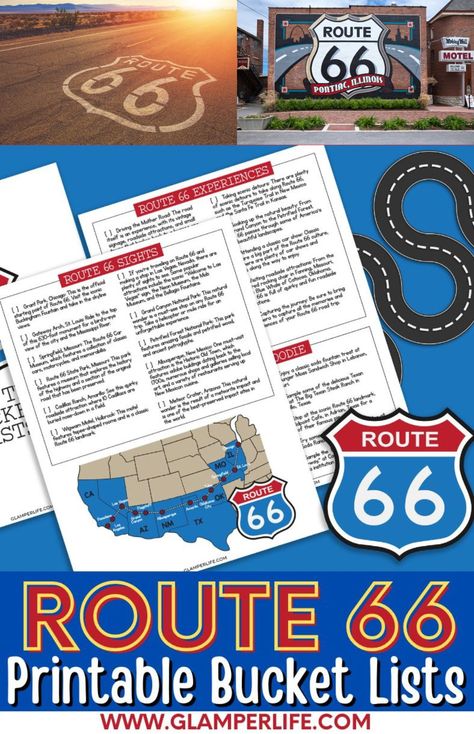 Road Trip Across The United States, Rt 66 Road Trip, Route 66 Aesthetic, Route 66 Party, Route 66 Theme, Driving Route 66, Route 66 Map, Train Travel Usa, Usa Vacations