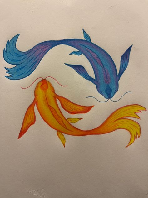 Inspired by avatar the last airbender, these yin yang fish are full of color. Warm and cool color opposites. Cool And Warm Colours Paintings, Yin Yang Fish, Koi Fish Drawing, Balance Art, Canvas Drawing, Fish Drawings, Doodle Art Designs, Amazing Art Painting, Art Inspiration Painting