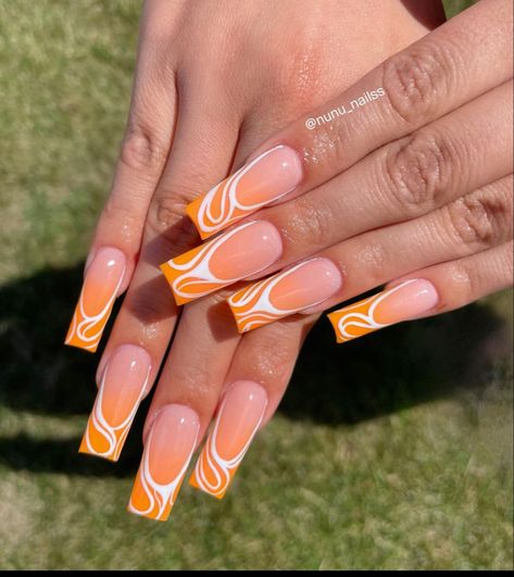 Cute Square Nails, Types Of Nails Shapes, Orange Ombre Nails, Orange Acrylic Nails, Pastel Pink Nails, White Coffin Nails, French Tip Nail Designs, Spring Acrylic Nails, White Pastel