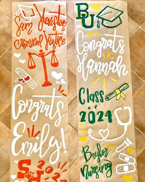 Loved making banners for these twins!! 💛💚🤍🧡 Painted Banner Ideas, College Banners, Brown Paper Banner, Painted Banners, College Banner, Painted Banner, Brown Poster, Senior Season, Painting Birthday Party