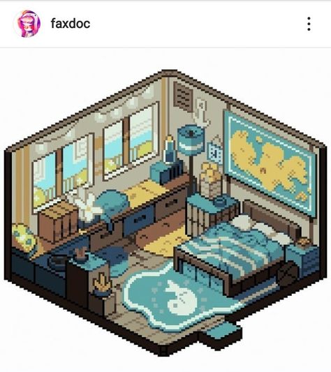 Pixel Art Apartment, Pixel Room Art, Pixel Bedroom, Pixel Art Bedroom, Pixel Art Room, Isometric Pixel Art, How To Pixel Art, Isometric Room, Pixel Art Landscape