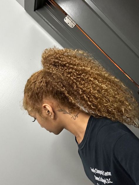 Blonde Hair Caramel Skin, Blonde 4b Natural Hair, Honey Blonde 4b Hair, Curly Honey Blonde Hair, Mixed Race Women, Honey Blonde Curly Hair, 3c Curly Hair, Dyed Curly Hair, Highlights Curly Hair