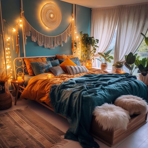 Japandi Boho, Cosy Decor, Natural Room, Teal Bedroom, Orange Bedroom, Boho Style Bedroom, Bedroom Orange, Boho Living Room Decor, Bedroom Decor Inspiration