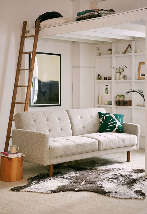 The Dainty Squid: Friday Favorites #358 Mid Century Sleeper Sofa, Urban Outfitters Home, Loft Beds, Mid Century Sofa, Compact Living, Small Sofa, Bedroom Loft, Casas De Ensueño, Sleeper Sofa