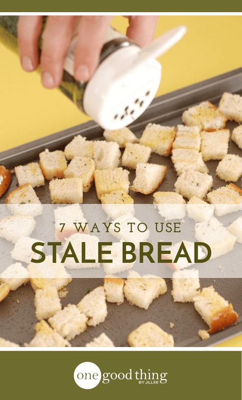 Don't toss out that stale loaf of bread! There are plenty of ways you can put it to good use. Check out these 7 brilliant ways to use stale bread! Stale Bread Recipes, Hard Bread, Bread Ideas, Making Grilled Cheese, Homemaking Tips, Leftover Bread, Croutons Homemade, Loaf Of Bread, Bread Pudding Recipe