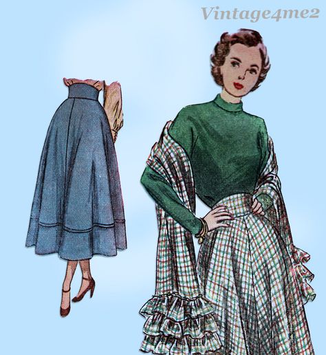 Simplicity 2580: 1940s Misses Ruffled Skirt & Stole 26 W Vintage Sewing Pattern Ruffled Skirt Pattern, Winter Sewing Patterns, Vintage Skirt Pattern, Mini Skirt Pattern, Vintage Sewing Patterns Free, Plaid Dress Vintage, Winter Sewing, Blithe Spirit, Simplicity Patterns Vintage