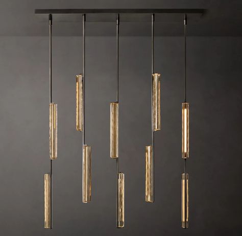 Audubon Linear Chandelier 54" | RH Italian Minimalism, Space Dimension, Restaurant Dining Room, Hollywood Glamor, Hotel Hallway, Branch Chandelier, Hallway Foyer, Led Board, Chandelier Crystal