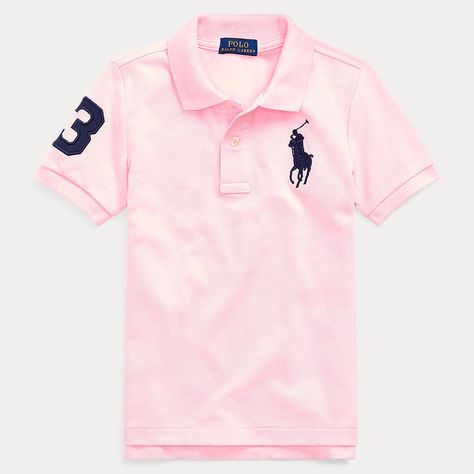 Polo Ralph Lauren Boys Big Pony Cotton Mesh Polo Shirt Carmel Pink This Wear-With-Anything Polo Shirt Is Finished With Our Signature Big Pony And A "3" Patch, Representing The Number Worn By A Polo Team's Strongest Player. 100% Cotton. Machine Washable. Size 4/4t Has A 17¾" Front Body Length And A 19" Back Body Length. Signature Embroidered Big Pony At The Left Chest. Ribbed Polo Collar. Two-Button Placket. Short Sleeves With Ribbed Armbands. Twill "3" Patch At The Right Sleeve. Tennis Tail. Imp Polo Shirt Colors, Ralph Lauren Logo, Mesh Shirt, Ralph Lauren Boys, Kids Clothes Boys, Ralph Lauren Polo Shirts, Designer Kids Clothes, Style Streetwear, Pink Shorts