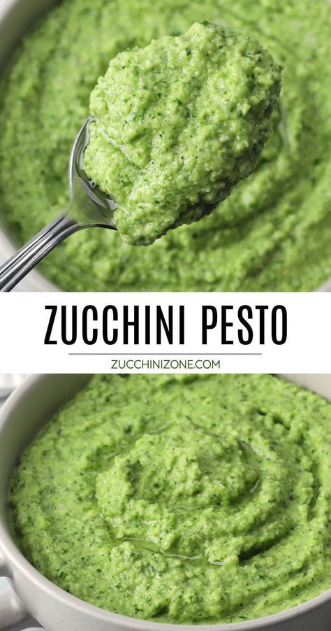 Make use of that garden zucchini with a batch of fresh zucchini pesto. Made with basil, zucchini, pine nuts, oil, and parmesan cheese, this pesto tastes creamy, fresh, and light - it's perfect for summer! Canned Zucchini, Zucchini Salsa, Summer Sauce, Pesto Zucchini, Garden Zucchini, Easy Zucchini Recipes, Fresh Zucchini, Sauteed Zucchini, Basil Recipes