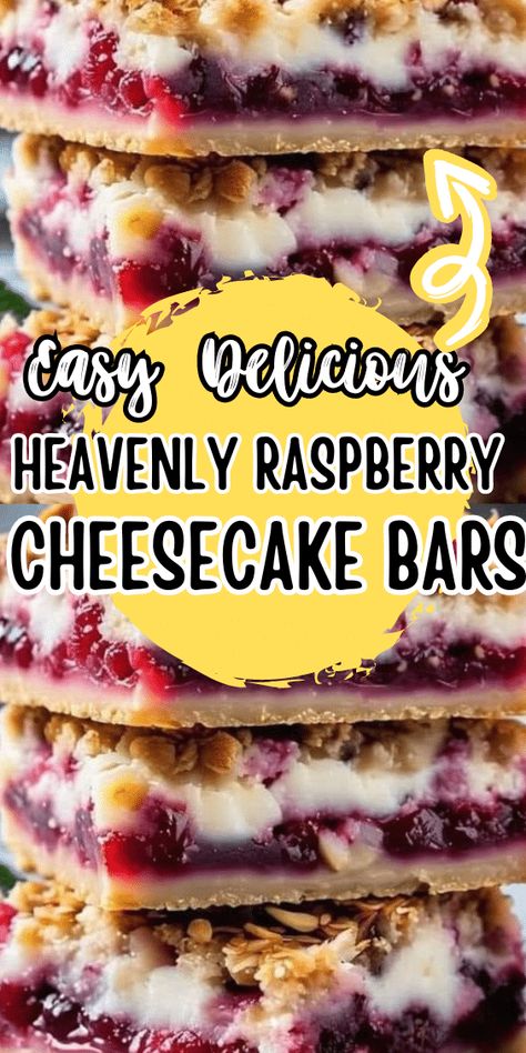 Heavenly Raspberry Cheesecake Bars Raspberry Bliss Bar, Fresh Raspberry Bars Recipes, Apricot Cheesecake Bars, Heavenly Raspberry Cheesecake Bars, Raspberry Cheesecake Muffins, Easy Raspberry Desserts Quick, Easy Raspberry Recipes, Lunch Dessert Ideas, Raspberry Recipes Easy