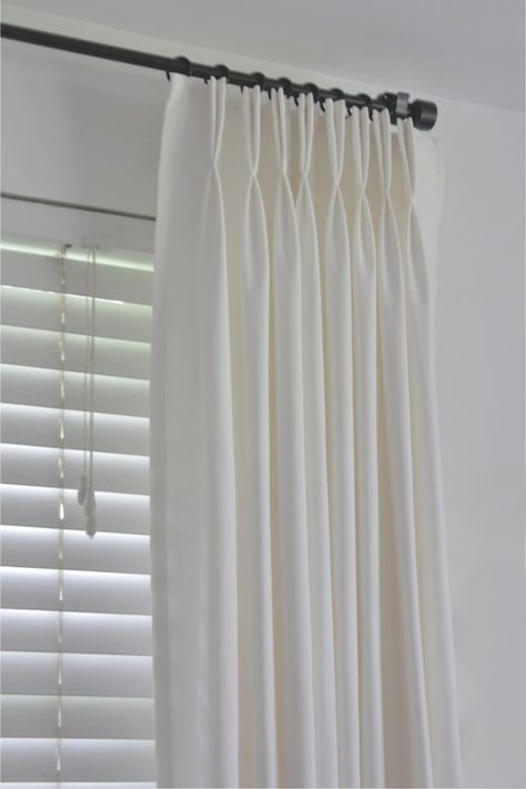 You don’t have to spend a fortune on custom drapes…I’ll show you how to make ready-made Ikea Ritva curtains look like expensive custom drapes. I think beautifully designed and created drapes(window treatments) are second only to good lighting in a well designed space.  Step 1. Cut the Ritva to the proper length for your window.Hang your curtain rod, including the rings. Measure from the bottom of the rings to the floor…this is the finished length of your drapes. Then add… Ikea Ritva Curtains, Ritva Curtains, Shower Curtain With Valance, Stenciled Curtains, Diy Drapes, Curtains Pictures, Ikea Curtains, Pleated Drapes, No Sew Curtains