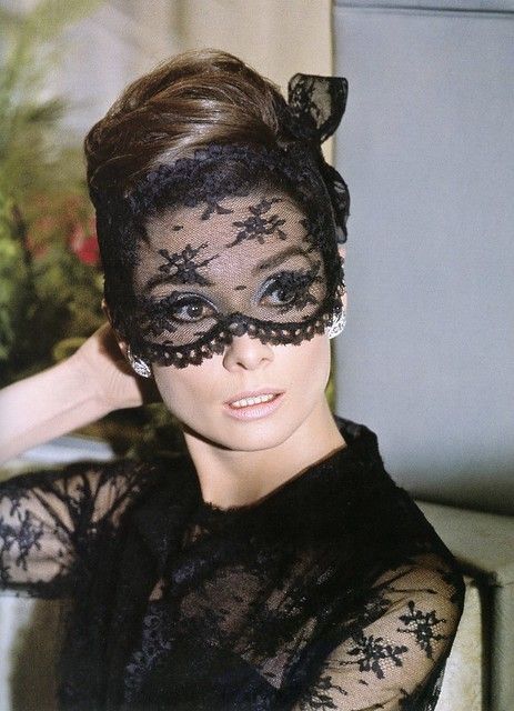 Audrey Hepburn wears a black lace mask as part of Givenchy… | Flickr Audrey Hepburn Givenchy, Edgy Bridal, Audrey Hepburn Photos, Masked Ball, Accessories Inspiration, Nordic Tattoo, Audrey Hepburn Style, Lace Mask, Gifts For Photographers