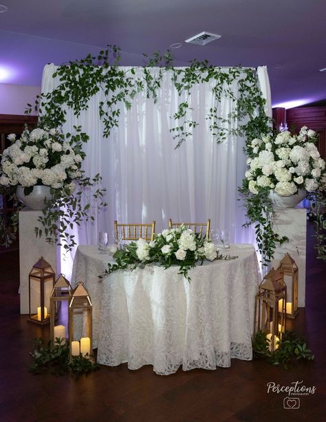 Sweetheart Table This one is sooo dreamy!! We used most of these items at their ceremony space and transported them back inside to create this lush sweetheart table, its a whole vibe right!? Photo @perceptionsct Planning @alyssajeanevents Venue @saintclementscastleandmarina Headtable Floral Arrangements Diy, Sweetheart Table Backdrop Ideas, Wedding Table Backdrop, Sweethearts Table, Sweetheart Table Backdrop, Head Table Backdrop, Table Backdrop, Sweetheart Table Wedding, Floral Arrangements Diy