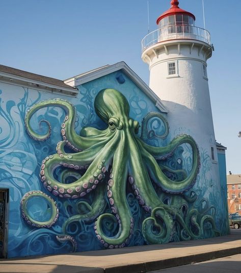 Visually Hoarding Inspiring Stuff and Things. Ocean Creatures Art, Octopus Pictures, Sea Murals, Octopus Tattoo, Octopus Art, Amazing Street Art, Sea Wall, Ocean Creatures, Kraken