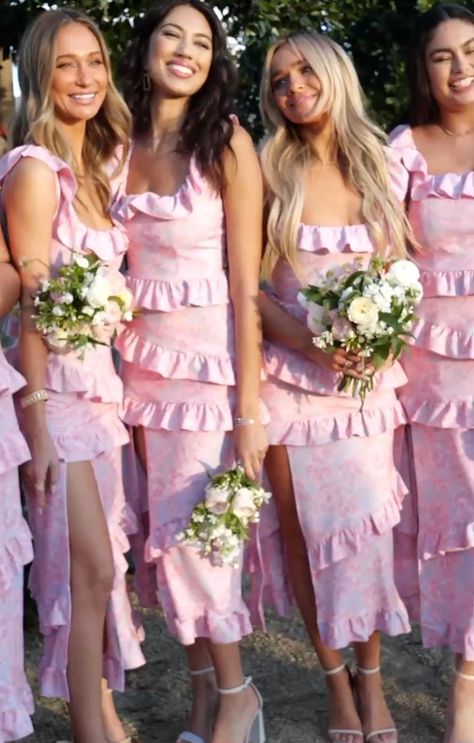 Greta Dress ~ Blushing Floral Stretch Pink Bridesmaid Dresses Mismatched, Pink Bridesmaid Dresses Short, Bridesmaid Dresses Floral Print, Garden Wedding Dress Guest, Printed Bridesmaid Dresses, Pastel Floral Dress, Greta Dress, Ruffles Bridesmaid Dresses, Floral Bridesmaid Dresses