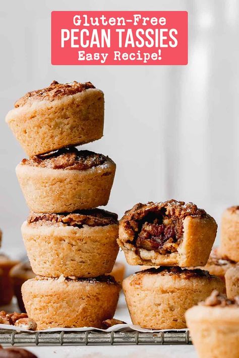 Gluten Free Mini Pecan Pies, Thanksgiving Desserts Gluten Free Easy, Gluten Free Small Desserts, Gluten Free Pecan Tassies, Gluten Free Pecan Desserts, Gluten Free Cookie Cups, Gluten Free Pecan Cookies, Gluten Free Pecan Bars, Gluten Free Mini Pies