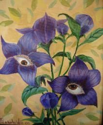 Surrealism flowers with eyes Surrealism Flowers Art, Indie Flower Painting, Surreal Plant Art, Surrealism Painting Flowers, Eye Plant Drawing, Weird Flower Art, Surreal Flower Art, Plant Surrealism, Flowers With Eyes Drawing