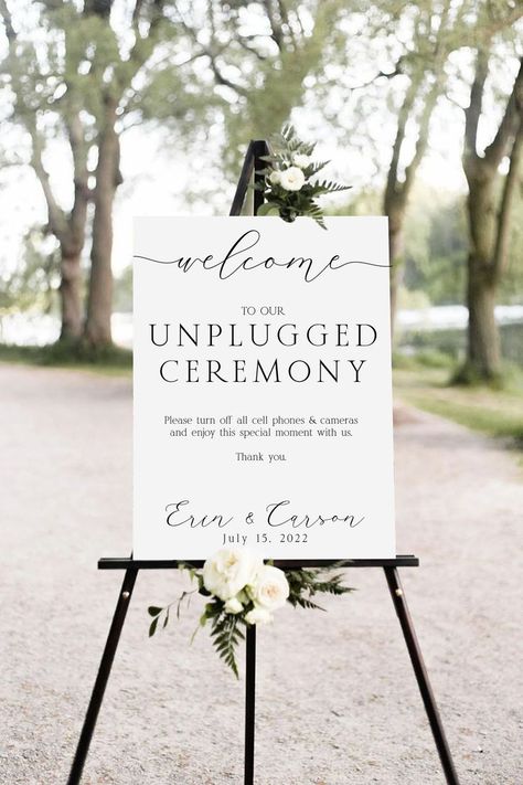 Modern Unplugged Ceremony Sign Template. Self edit this gorgeous template on your phone or desktop for a personal touch to your big day. Instantly download. Try out the free demo before purchasing. Large Wedding Signs, Wedding Bar Menu Sign, Bar Menu Sign, Ceremony Sign, Wedding Ceremony Signs, Bar Menu Wedding, Unplugged Wedding, Menu Sign, Ceremony Signs