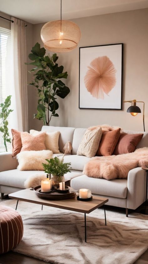 Cool Toned Living Room Decor, Light Lounge Ideas, Light And Cozy Living Room, Cozy Living Room Designs Color Schemes, Living Room Color Scheme Ideas Neutral, Living Room Natural Colors, Light Color Living Room, White Beige Living Room, Warm Tones Living Room